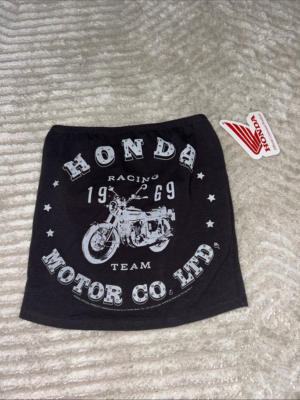 Honda Black Graphic Crop Top – Racing Motorcycle Print